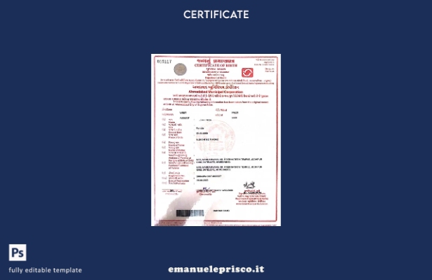 modello di certificato di nascita del Dipartimento della Salute indiano in stile